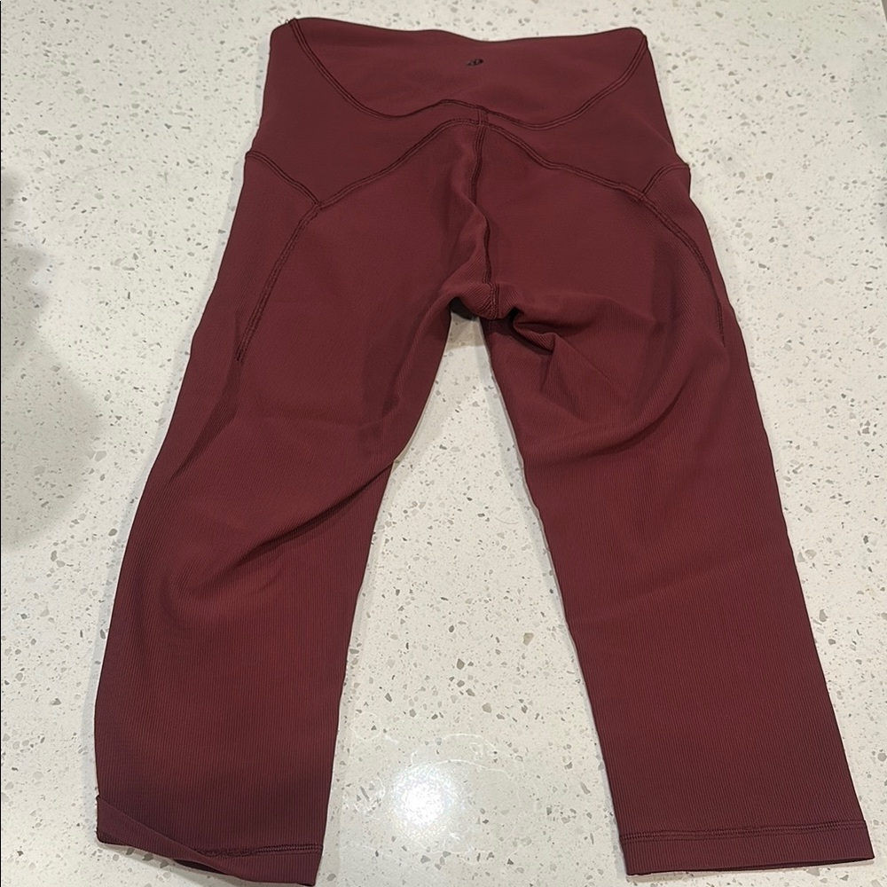 Lululemon Athletica Red Ribbed Leggings with Wide Waistband 17”